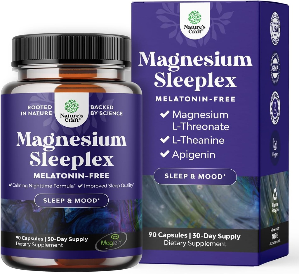 High Absorption Magnesium Sleep Supplement - Rest Support Magtein Magnesium L- Threonat og Apigenin Theanin til søvn og hvile for kvinder & mænd - Mg L- Threonat Melatonin Free Sleeping Aid - 90 Ct