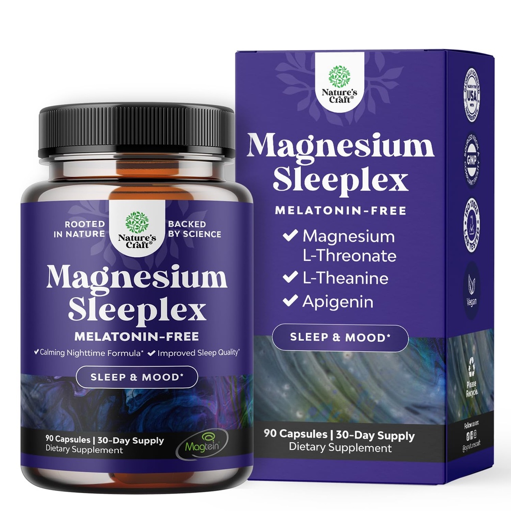 High Absorption Magnesium Sleep Supplement - Rest Support Magtein Magnesium L- Threonat og Apigenin Theanin til søvn og hvile for kvinder & mænd - Mg L- Threonat Melatonin Free Sleeping Aid - 90 Ct