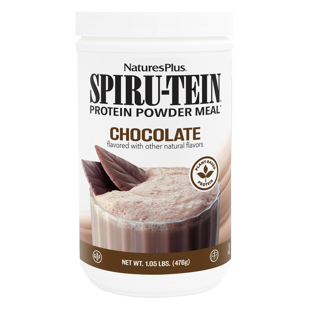 Natures Plus SPIRU- TEIN, Chokolade - 1,05 lb - Plantbaseret protein Shake - Non-GMO, Vegetar, Gluten Free - 17 Total Servering