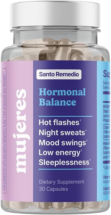 Santo Remedio Hormonal Balance, Dietary Supplement, Relief for Menopause Symptoms, Helps Reduce Hot Flashes, Night Sweats, and Mood Swings, Clinically Proven Ingredients, Hormone-Free, 30 Servings