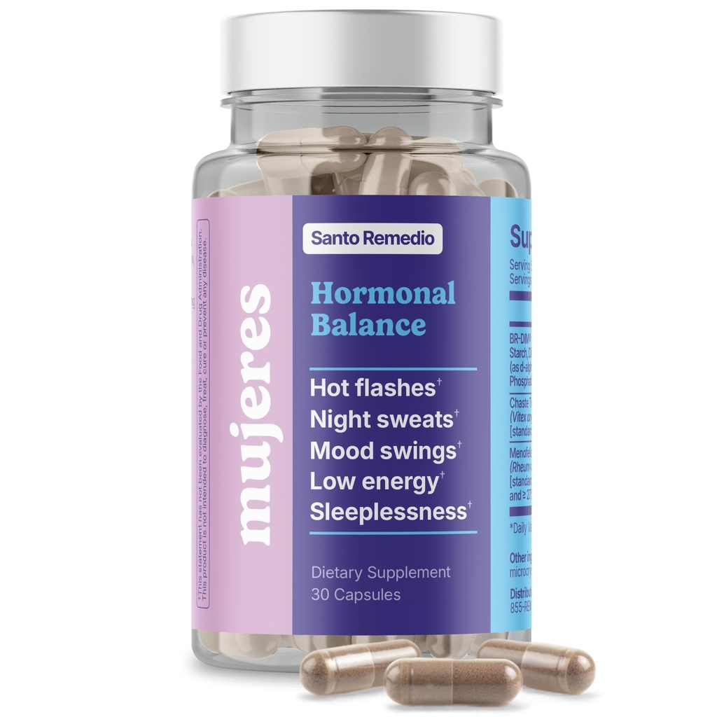 Santo Remedio Hormonal Balance, Kosttilskud, Relief for menopause Symptomer, Hjælper Reducere Hot Flashes, Nat Sweats, og Mood Swings, Klinisk Proven Ingredienser, Hormone-Free, 30 Servere