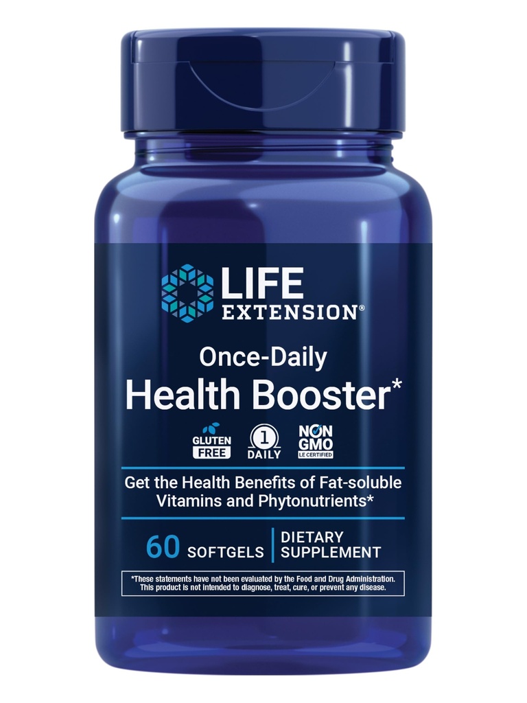 Life Extension Once- Daily Health Booster - Vitamin & Nutrients Supplement for Whole- Body Health - Vitamin K Complex, E-vitamin, Saffron, Lutein og mere - Non- GMO, Gluten- Free - 60 Softgels