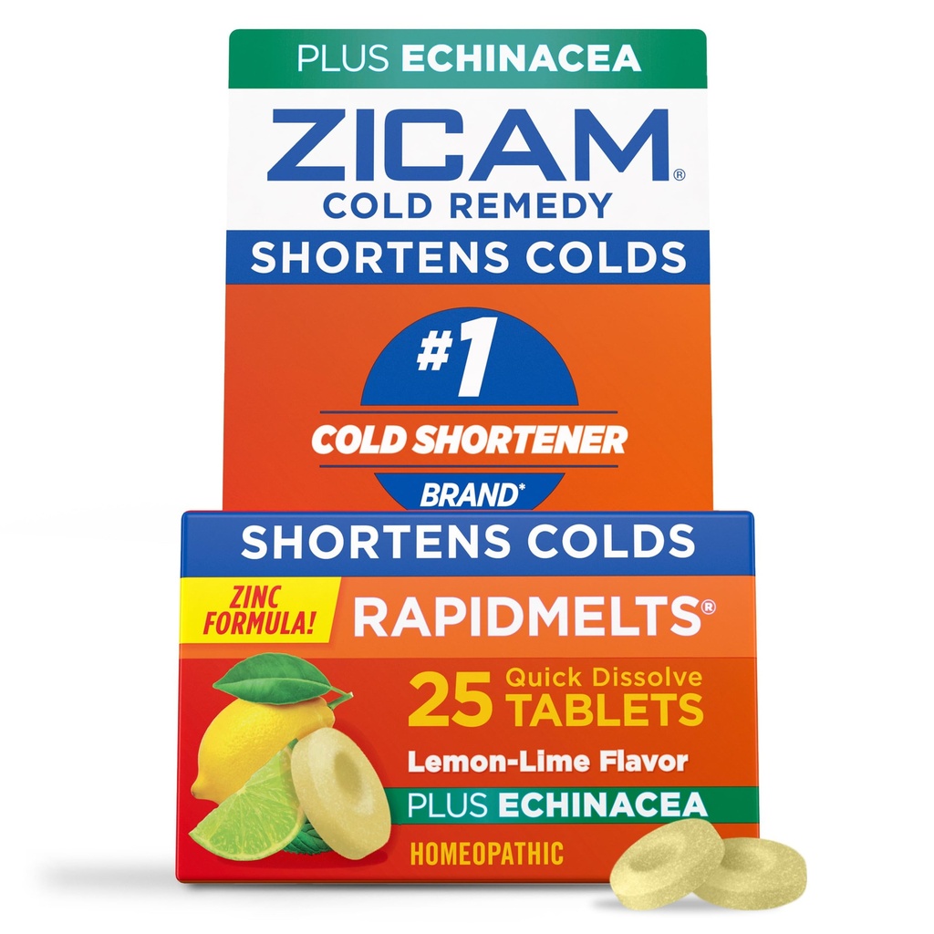 Zicam Zink Cold Remedy RapidMelts Quick- Opløs Tablets Lemon- Lime Flavor med Echinacea 25ct