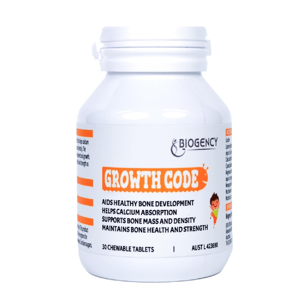1 Pack Growth Code Natural Growth Supplement for Children and Teens - Vitaminer D3, K2, Niacinamid, Knogleforstærkninger - Børns Vitaminer Lavet i Australien, 30 tabletter