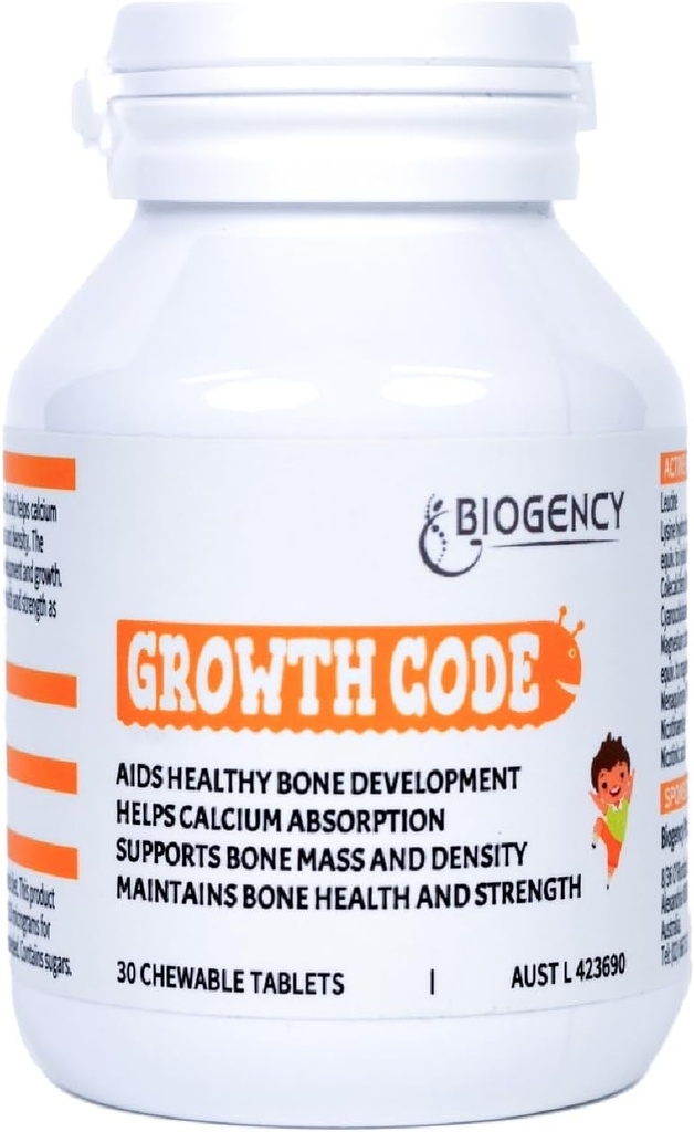1 Pack Growth Code Natural Growth Supplement for Children and Teens - Vitaminer D3, K2, Niacinamid, Knogleforstærkninger - Børns Vitaminer Lavet i Australien, 30 tabletter