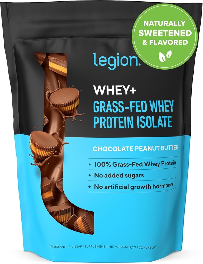 LEGION Whey + Protein Whey Isolate from Grass Fed Cowes - Whey Protein Isolate Powder Low Calorie, Non- GMO, Sugar Free, Lactose and Gluten Free, All Natural Protein Powder for Men & Women (30 Servere)