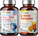 Hår hud og negle Complex 180 kapsler med 10000 mcg biotin - Gratis vitamin C- 1000 30 tabletter - Multivitamin understøtter stærke negle smukke hår sund aldring