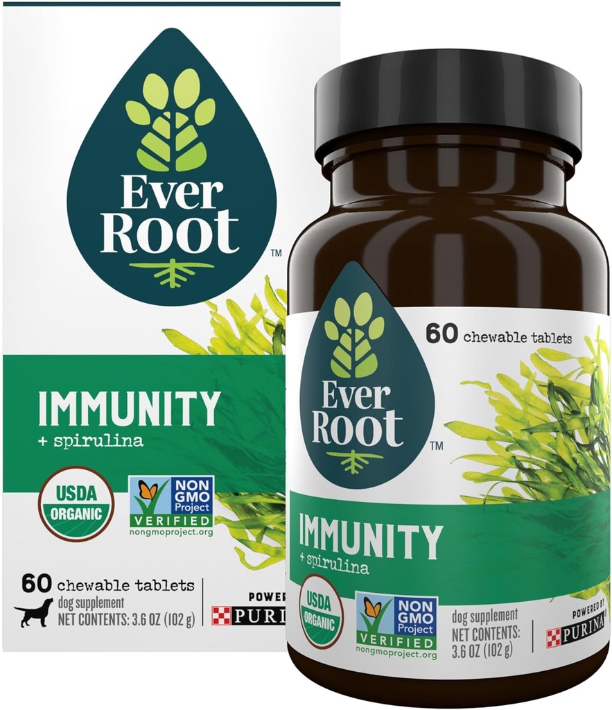 EverRoot Dog Kosttilskud drevet af Purina Immunity tyggetabletter med Spirulina og antioxidanter - 3.6 oz. Canister