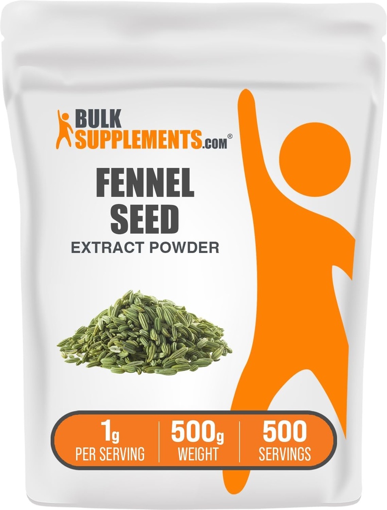 BulkSupplements.com Fennel Seed Extract Powder - Fennel Seeds Powder, Herbal Supplement - Vegan & Gluten Free, 1g per Serving, 500g (1.1 lbs) (Pack of 1)