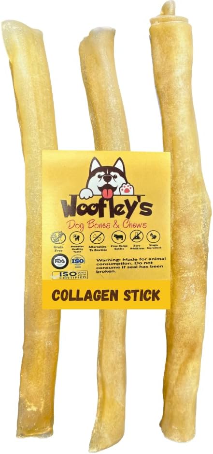 Woofley 's 12 tommer Pure Collagen sticks til hunde (3 Greve) - Tygge til mellemstore & store hunde - Bully Stick Rawhide Alternativ