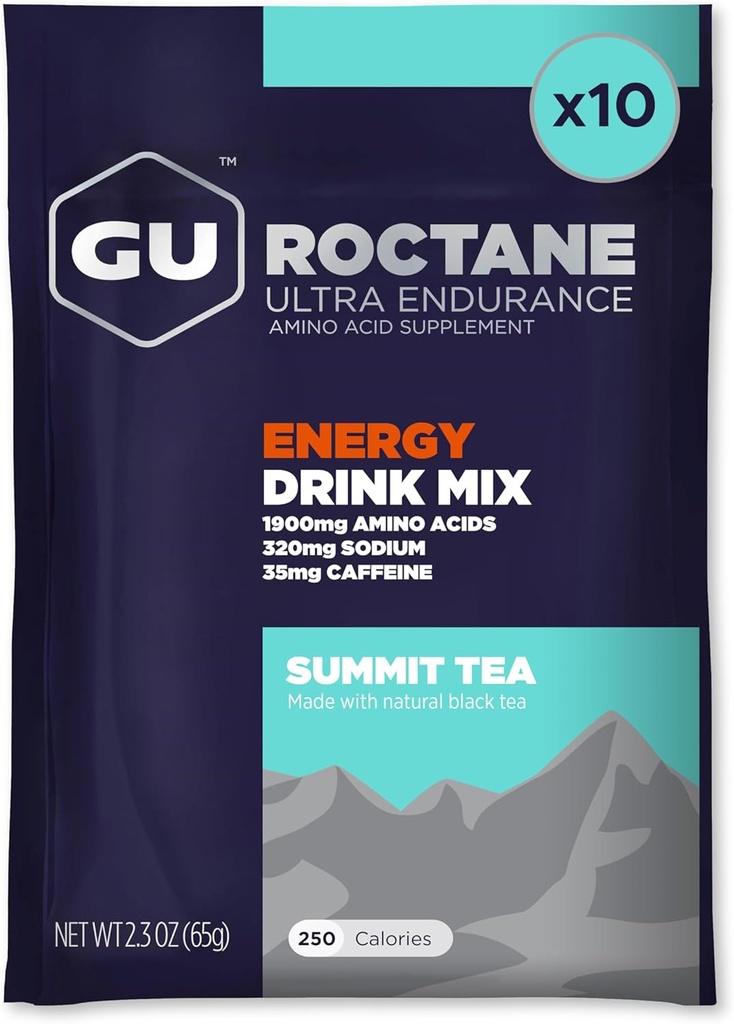 GU Energy Roctane Ultra Endurance Energy Drink Mix, Vegan, Gluten- Free, Kosher, og Dairy- Gratis n- the- Go Energy for enhver træning, 10 Single-Serving Packets, Summit Tea
