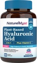 Hyaluronsyre tillæg, med C-vitamin, 250 mg Plant- baseret HA, 90 Vegan Caps, for hud & øjne, Collagen produktion, Nemt Absorbable