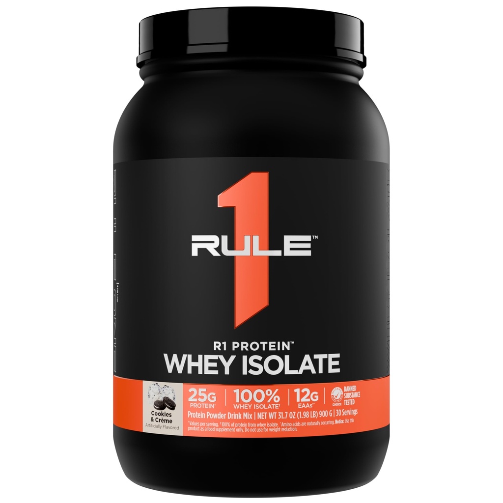 Regel 1 R1 Protein Whey Isolate - med 25g protein & 6g BCAA Eksklusivt fra Isolated & Hydrolyzed Kilder til træning Inddrivelse (2 Pounds *, Cookies & Crème)