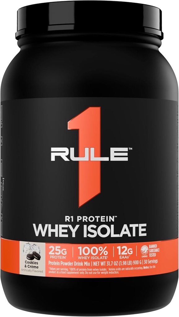 Regel 1 R1 Protein Whey Isolate - med 25g protein & 6g BCAA Eksklusivt fra Isolated & Hydrolyzed Kilder til træning Inddrivelse (2 Pounds *, Cookies & Crème)