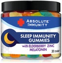 Absolute Immunity- Zink og Elderberry Sleep Gummies med Melatonin, 100% Drug Free Sleep Aid, immunsystem support, voksne og børn 30ct