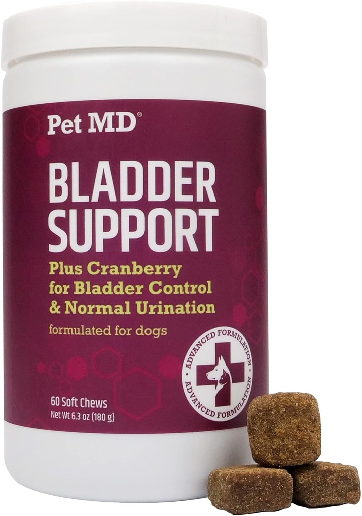 Pet MD Brege Support Plus Cranberry for Dogs - Support Brege Control & Urinary Tract Health - Hjælp Relieve Dog UTI & Inkontinens - Wild Yam Root & Cranberry Blogen Bides for Dogs - 60 ct