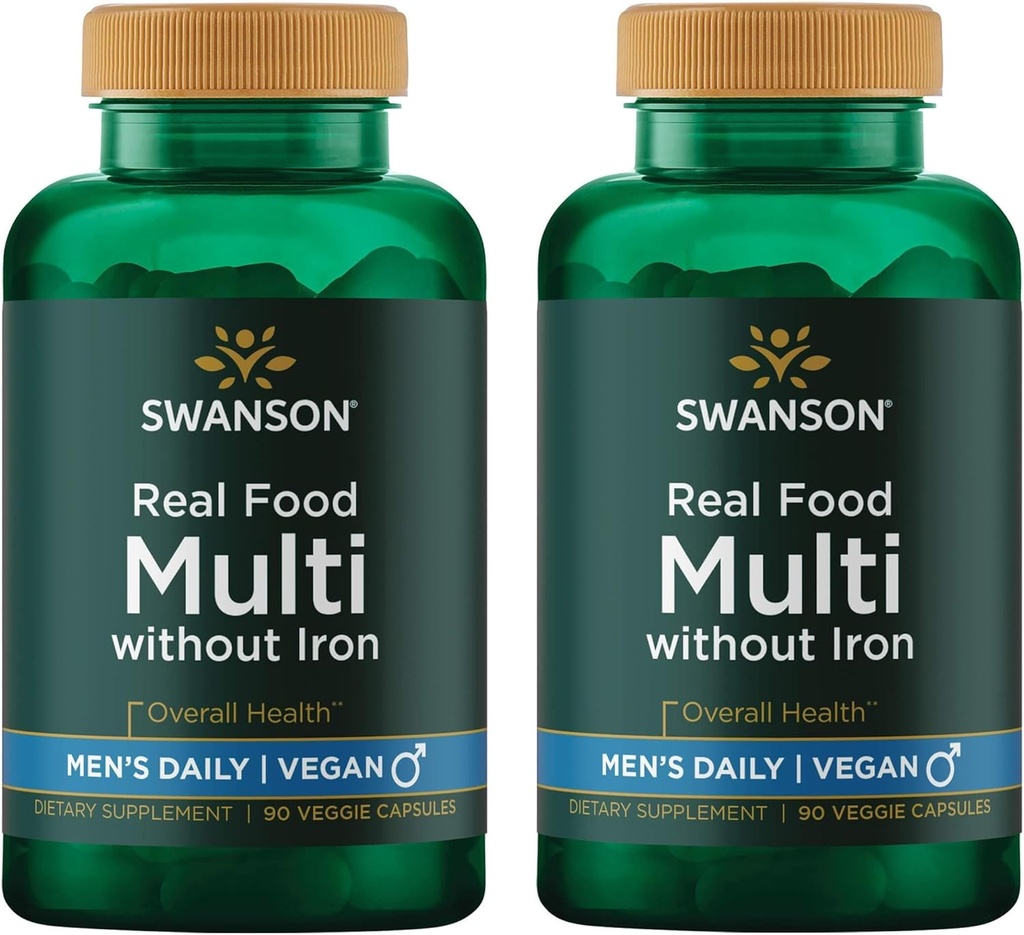 Swanson Real Food Multi Mænds Multivitamin Multimineral Mænds Health Prostata Stress Respons Brege Supplement Vegan Gluten- Free Non- GMO 90 Veggie Capsules Veg Caps (2 Pack)