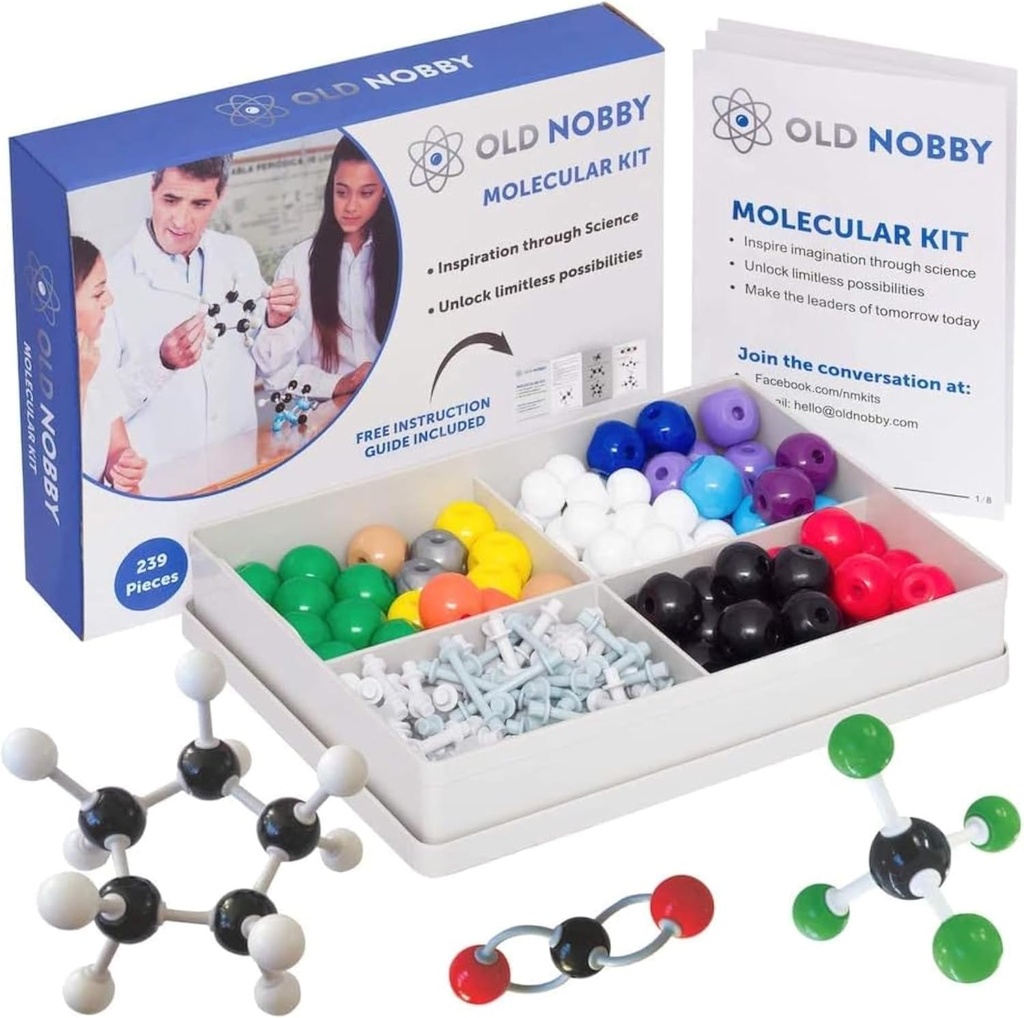 Lektioner i kemi Model Kit - Old Nobby 240 Pc Molecular Set Organic Chemistry for Studerende - Komplet Molecular Model Kit for STEM, Visualiserende Atomer, bonds og strukturer