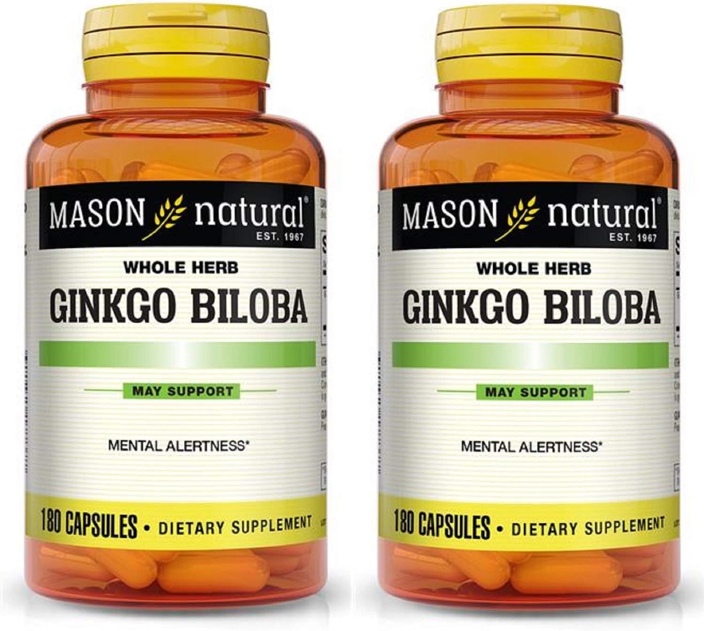 Mason Vitamin Ginkgo Biloba 500 mg 180 Gelatine kapsler per flaske, pakke med 2 flasker Total 360 kapsler