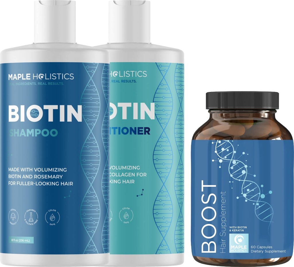 Biotin Shampoo og Conditioner og hår supplement - Biotin for hårvækst supplement Plus Rosemary og volumizing Shampoo og Conditioner sæt - Rosemary Biotin og Collagen hår tykkelsesprodukter