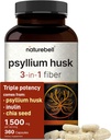 NatureBell Psyllium Husk Fiber Supplement, 1.500mg Per Serving, 360 Kapsler Note 124; med Inulin & Chia Seed