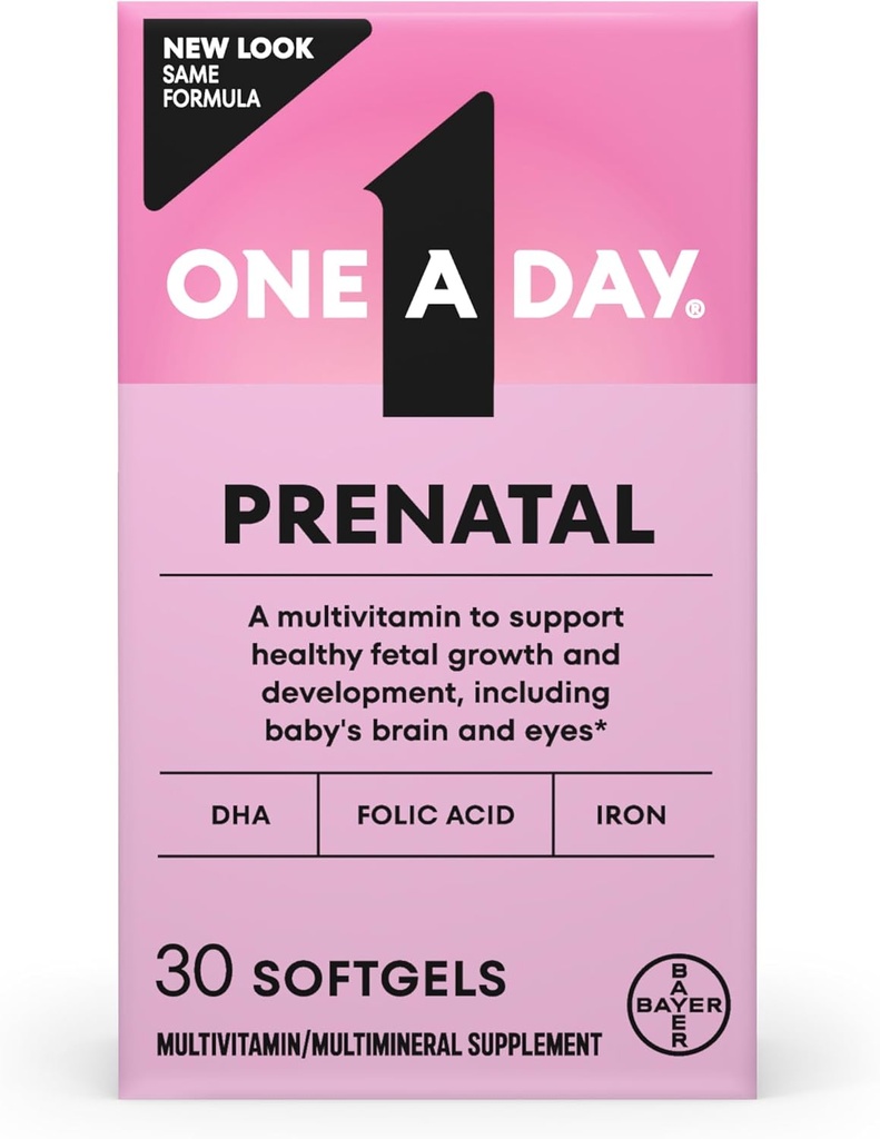 One A Day Prenatal Vitamins - Folinsyre, Jern, Omega- 3 (DHA), Graviditet Vitaminer for kvinder, Prenatal Multivitamin til mor og baby support, Graviditet skal Haves 30 Ct (Packaging May Vary)