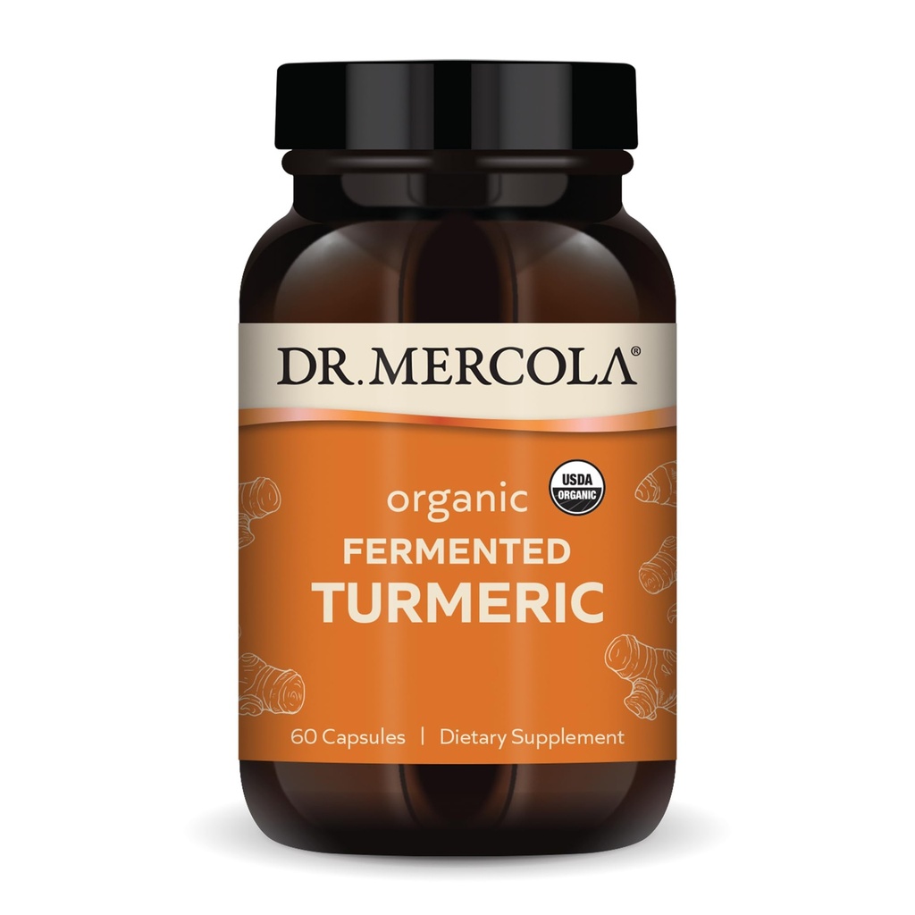 Dr. Mercola Organic Gurkemeje - 370 mg Gurkemeje - Høj- biotilgængelighed Curcuminoids - USDA Organic, Non- GMO, Gluten- Free & Soy- Free - 60 kapsler (30 Servere)