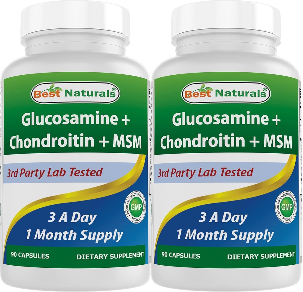Bedste Naturals, Glucosamin Chondroitin MSM Kosttilskud, 2600 mg per servering, 90 kapsler (90 greve (pakke med 2))