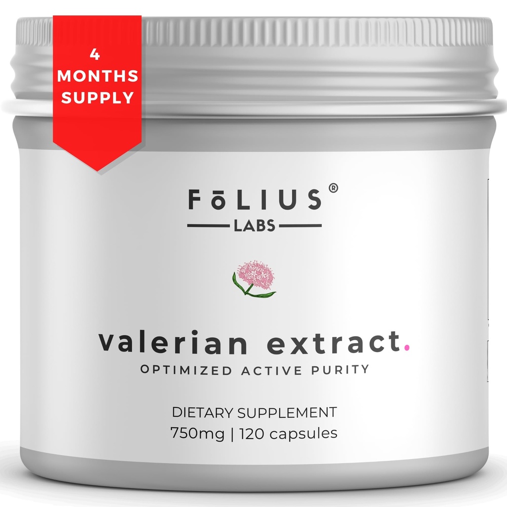 Valerian Root 4: 1 Extract Kapsler 750mg - Optimeret Aktiv Renhed - 4X Koncentration Valerian Root Extract Supplement - Gluten Free, Non- GMO - fremmer Afslapning - 120 Kapsler