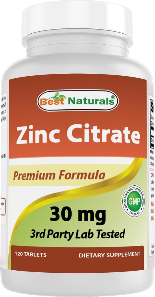 Bedste Naturals Zink 30mg Kosttilskud (som Zink Citrate) - zink Vitamin til voksne immunforsvar - 120 tabletter (120 Tæl (pakke med 1))