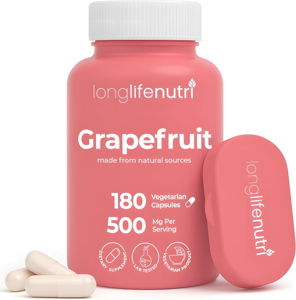 Grapefrugt frø ekstrakt 500mg - afledt af Citrus Paradisis, 180 Vegetariske Kapsler, Organic Naringin Supplement for Daily Energy & Balance, 6 - Måned Supply, GMP Certified, Made in USA