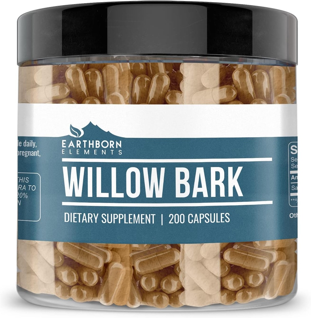 Earthborn Elements Willow Bark Extract (200 kapsler) Pure & Ufortyndet, Ingen tilsætningsstoffer