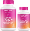 Pink Stork Prenatal Vitamin Duo: Prenatal Vitamin og Probiotika til Gravide Kvinder -Morgen Sygdom og Føtal Development Support med DHA, Folate, Vitamin B6, og mere - 2 Produkter, 90 Kapsler