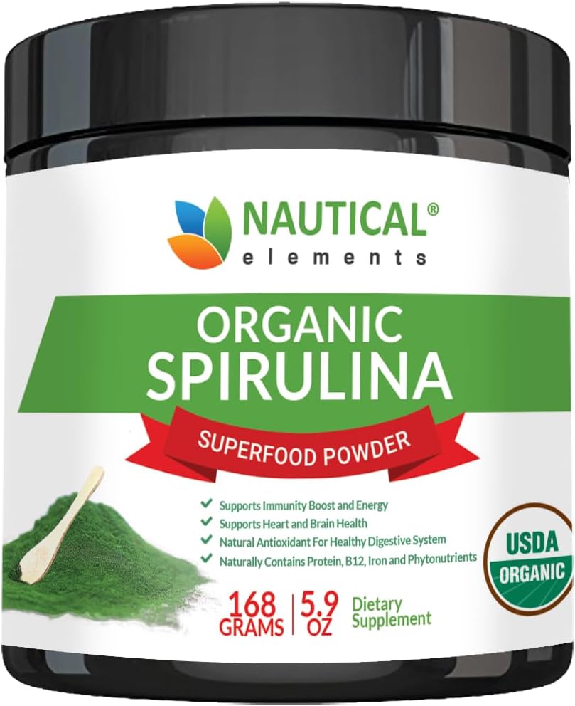 Premium USDA Organic Spirulina Powder - Organic Spirulina of Blue Green Algaes fra Californien & Hawaii - 100% Vegetar & Vegan, Non- GMO, Non- bestrålet - Den bedste grønne superfood til smoothies!
