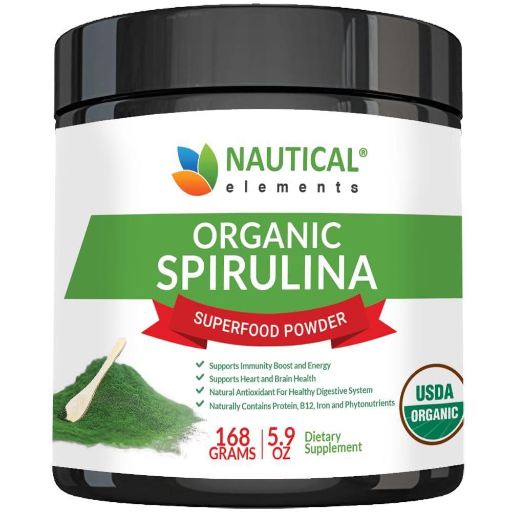 Premium USDA Organic Spirulina Powder - Organic Spirulina of Blue Green Algaes fra Californien & Hawaii - 100% Vegetar & Vegan, Non- GMO, Non- bestrålet - Den bedste grønne superfood til smoothies!