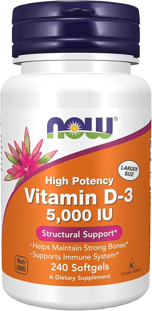 NU Kosttilskud, vitamin D-3 5.000 IE, høj potens, strukturel støtte *, 240 Softels med verdensomspændende ernæring Keychain