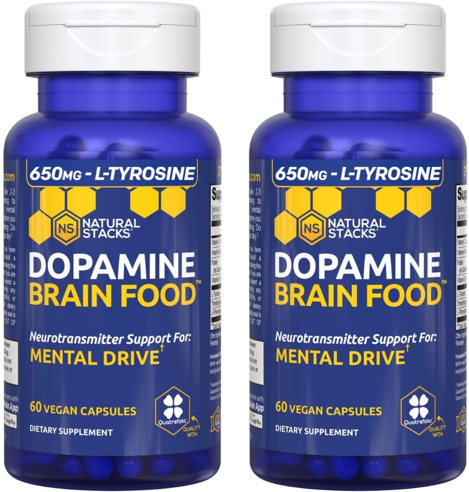 Dopamine Brain Food - 650mg L-Tyrosine Supplement - Dopamine Supplement for Focus & Mental Drive - Supports Mental Energy - Neurotransmitter Support with B Vitamins - 120 Capsules