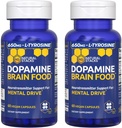 Dopamin Brain Food - 650mg L- Tyrosin Supplement - Dopamin Supplement til Focus & Mental Drive - Understøtter Mental Energy - Neurotransmitter Support med B Vitamin - 120 kapsler