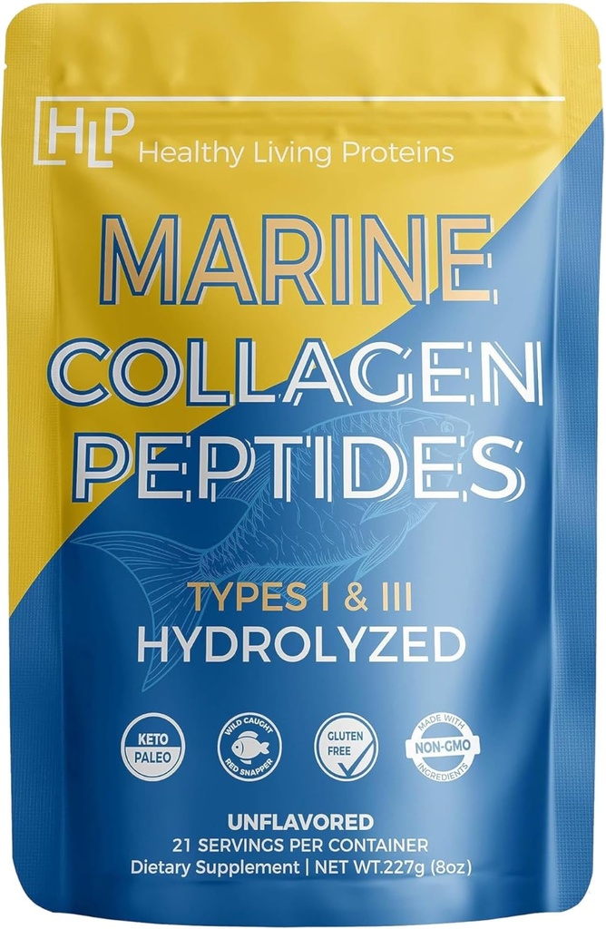 Sund Living Proteins - 124; Marine Collagen Peptider Type 1 & 111 - 124; 24g Fish Protein, naturligt sourced Wild Fish, Non- Gmo - 124; Keto & Paleo, Gluten Free, Kosher - 124; Uden smag pulver (8 oz)