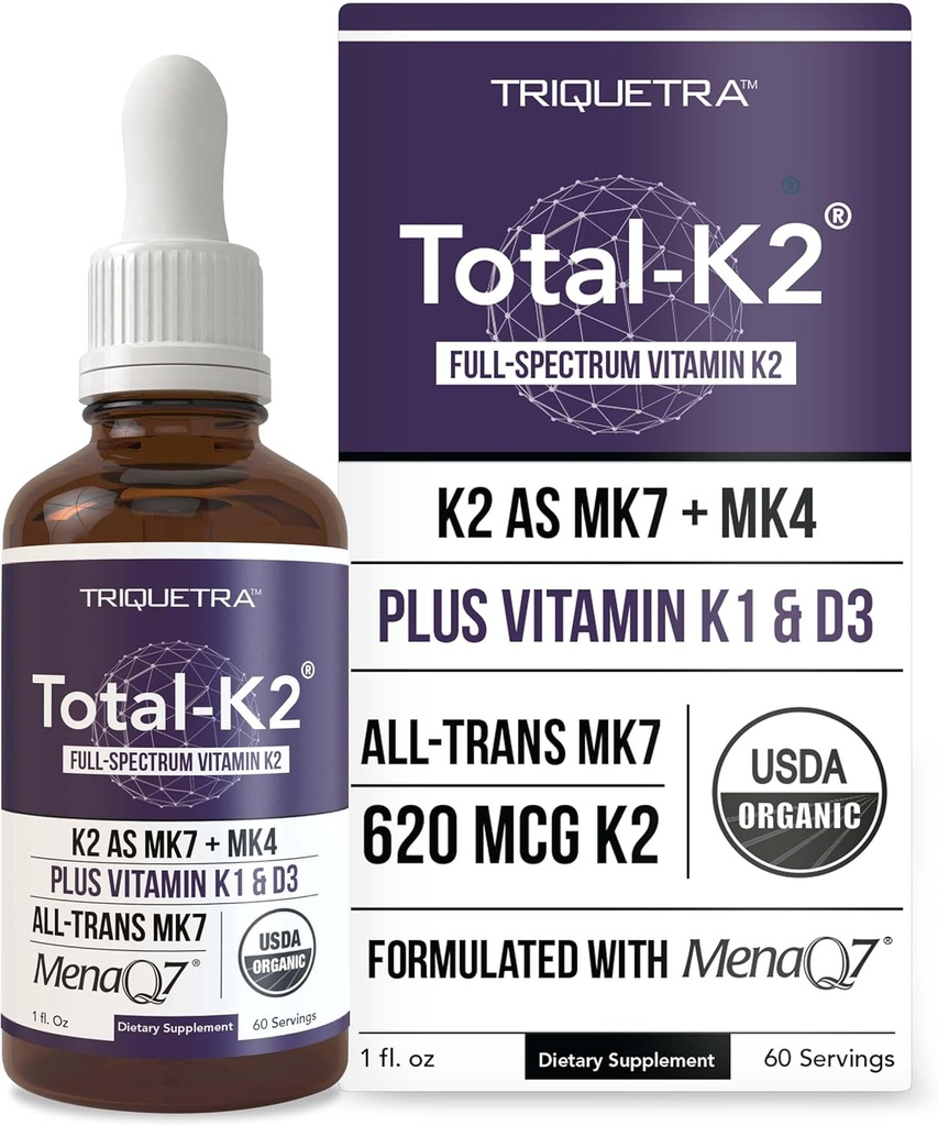 K2 ® - 124; K2-vitamin som MK7 & MK4-vitamin - 124; Plus K1 & D3-vitamin - 620 mcg K2 pr. servering - All- Trans MK7 fra MenaQ7 ® - Full- Spectrum Vitamin K - Vegan, Organic Certified (Liquid 1 oz)