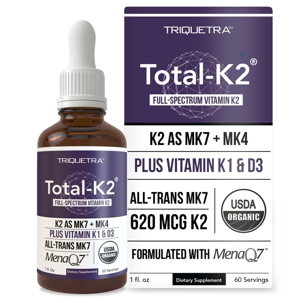K2 ® - 124; K2-vitamin som MK7 & MK4-vitamin - 124; Plus K1 & D3-vitamin - 620 mcg K2 pr. servering - All- Trans MK7 fra MenaQ7 ® - Full- Spectrum Vitamin K - Vegan, Organic Certified (Liquid 1 oz)