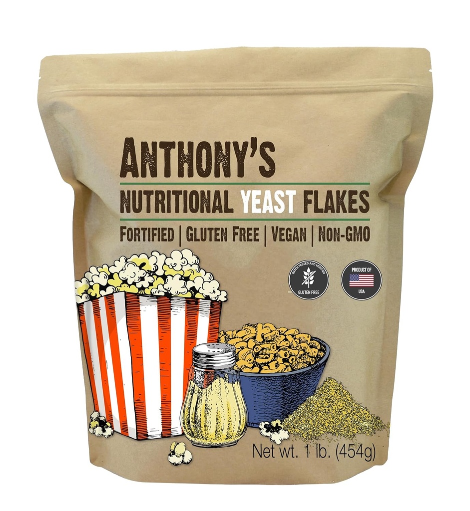 Anthony 's Premium Nutritional Gær Flakes, 1 LB, fæstnet, Gluten Free, Non GMO, Vegan