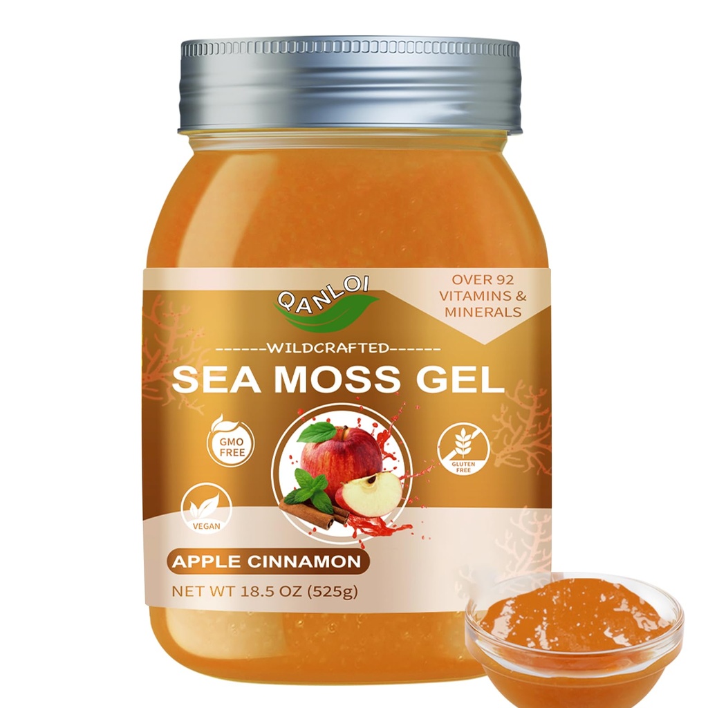 Seamoss Raw Gel med Irish Sea Moss, Sea Moss Supplement- immunsupport- 18.5OZ Sea Moss Advanced (Apple Kanel)