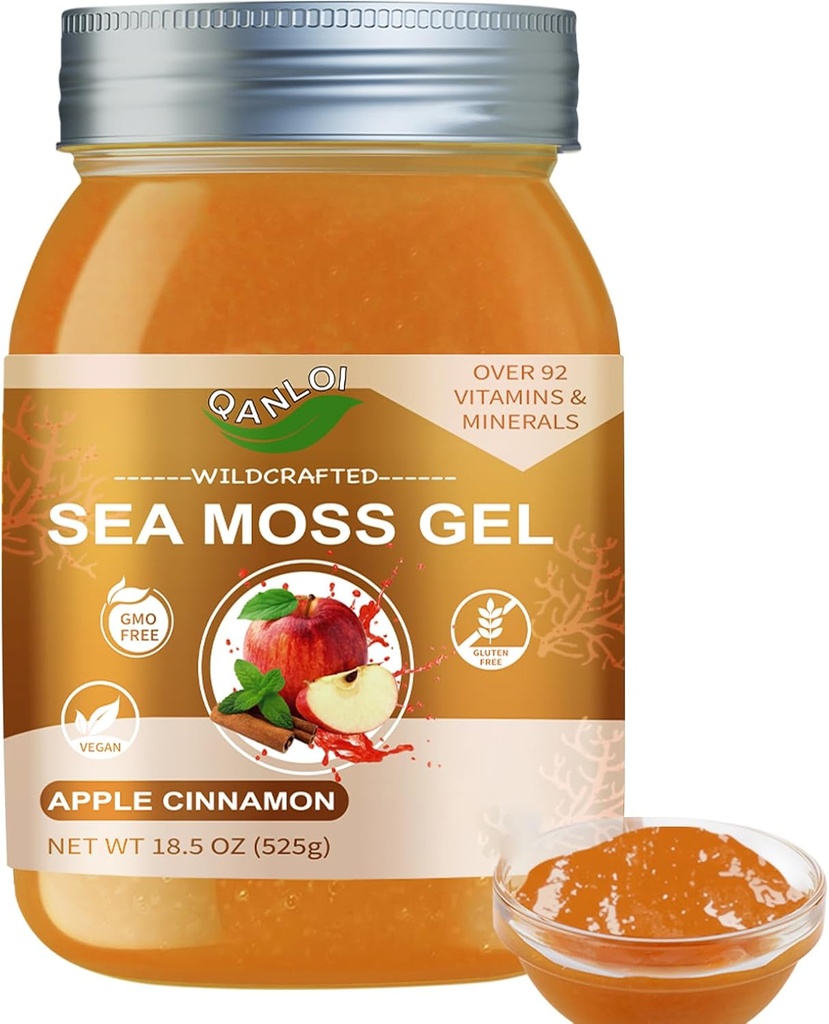 Seamoss Raw Gel med Irish Sea Moss, Sea Moss Supplement- immunsupport- 18.5OZ Sea Moss Advanced (Apple Kanel)