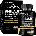 Shilajit kapsler - 20. 000 mg Pure Himalayan Organic Shilajit til mænd og kvinder med Ashwagandha, understøtter Vitality and Wellness, Premium Shilajit Pure Himalayan supplement, 120 kapsler