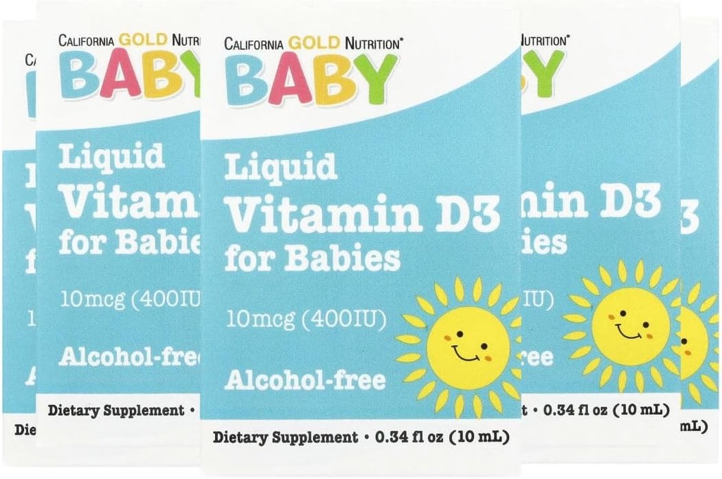 California Gold Nutrition Baby Vitamin D3 af - Flydende D3 supplement til Babyer, Vegetarisk Friendly - Alkohol & Gluten Free, Non- GMO - 10 mcg (400 IE), 0,34 fl oz (10 ml)