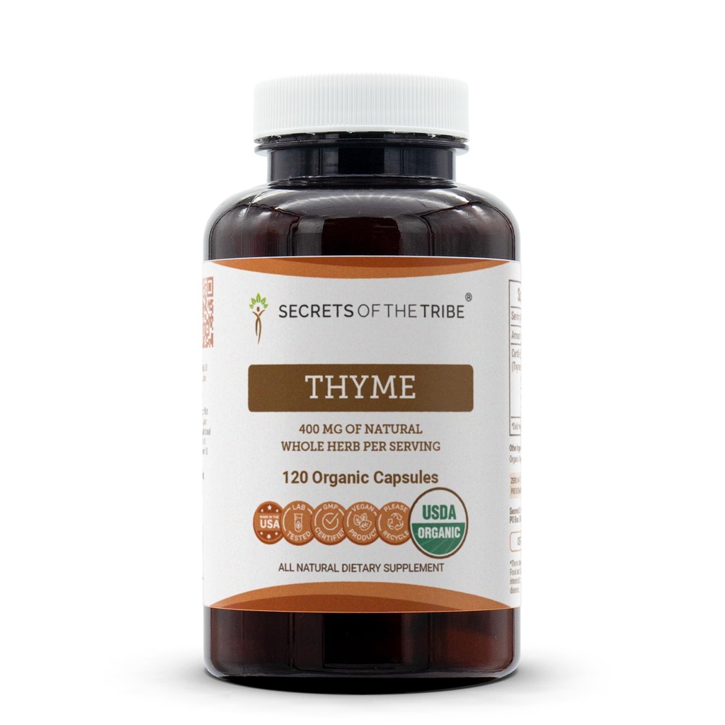 Secrets of the Tribe Thyme USDA Organic Measures 124; Lavet med vegetariske kapsler og Certified Organic Thyme (Thymus Vulgaris) Tørret Leaf (120 Kapsler)
