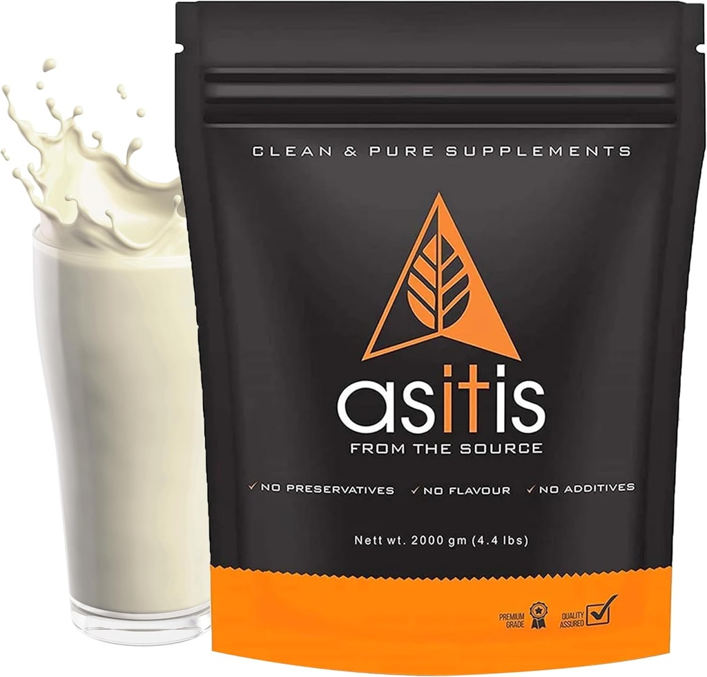 AS- IT- is Nutrition Whey Protein Concentrate Natural Raw Form øger inddrivelse og reducerer muskeltab Ingen konserveringsmidler Usødet og Uaromatiseret (2 Kg / 70.5 Oz)