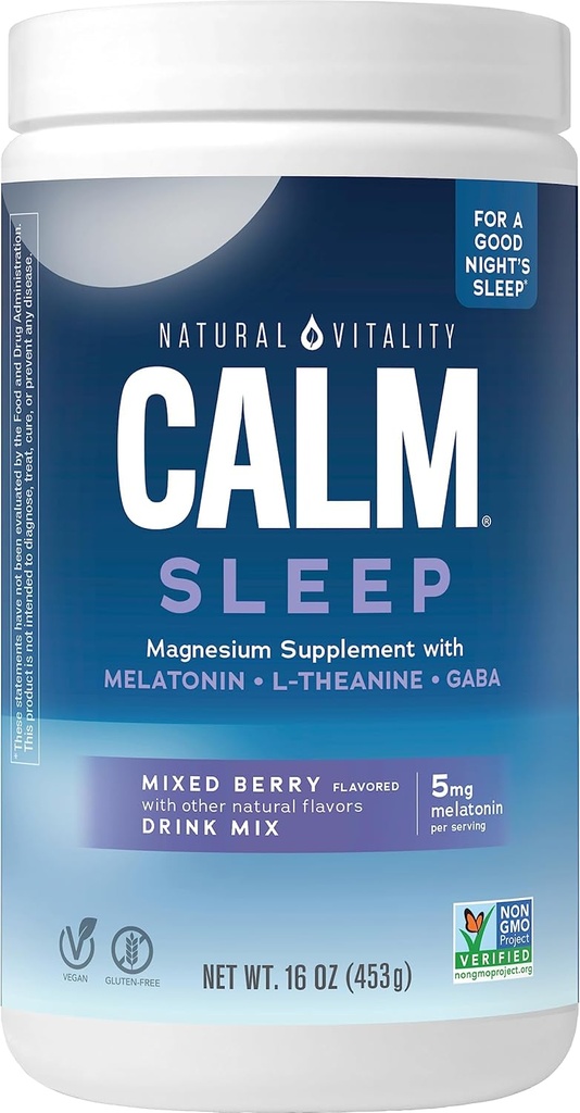 Naturlig Vitality Rolig søvn, Melatonin & Magnesium Citrate, Sleep Aid Drink Mix, GABA, Aid, Vegan, Gluten Free Non- GMO, Blandet Berry, 16 Oz