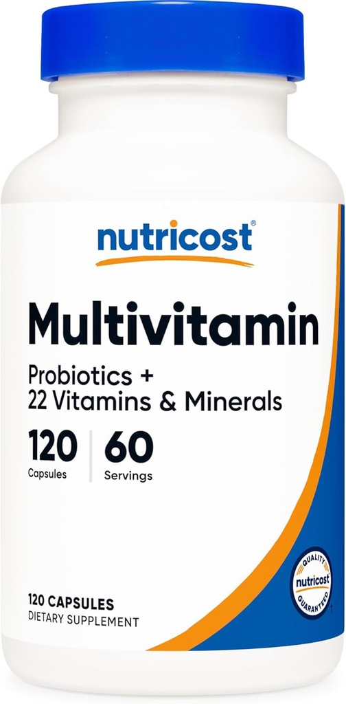 Nutricost Multivitamin med Probiotika 120 Vegetariske Kapsler - pakket med vitaminer og mineraler